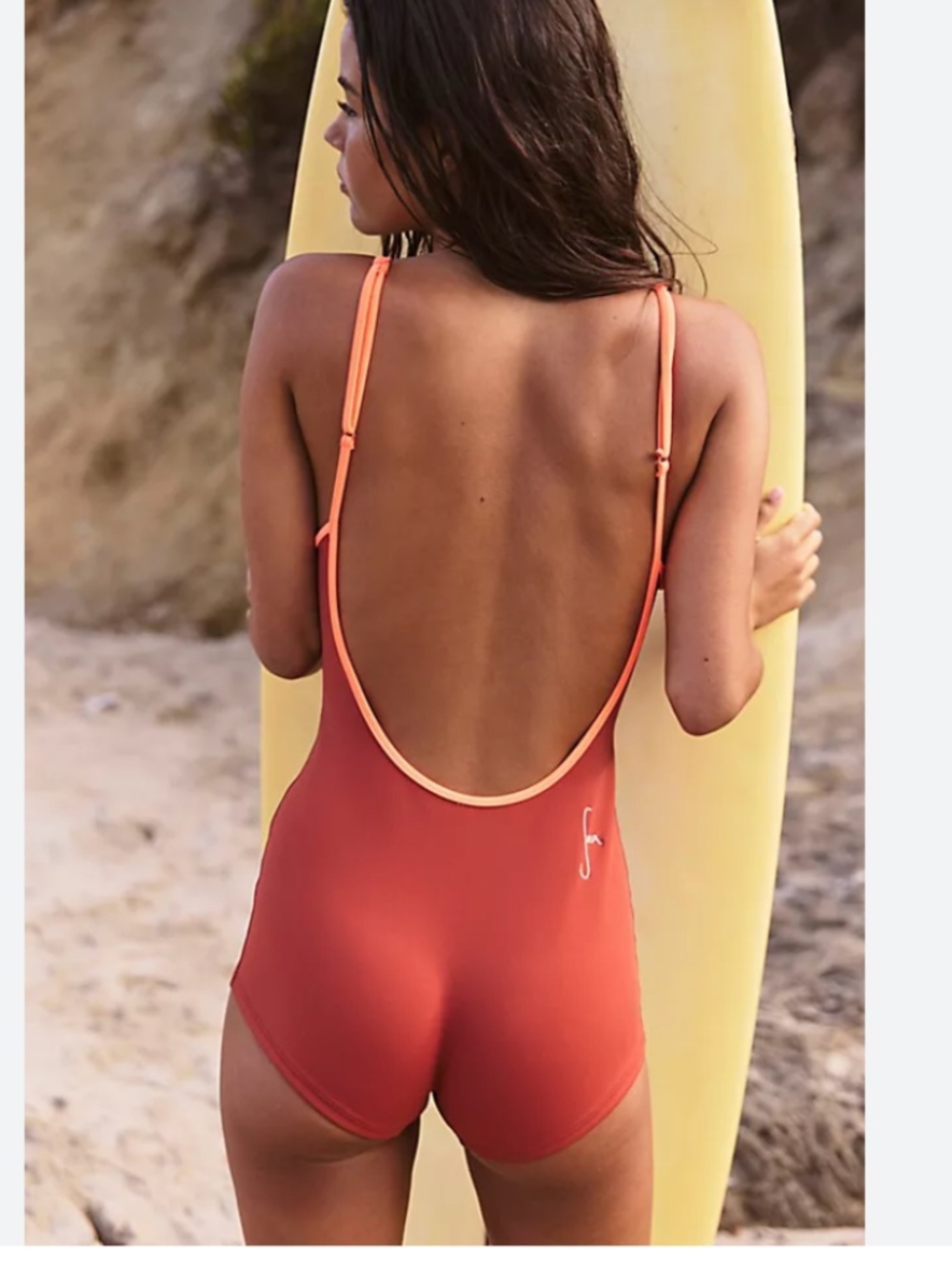 Seea Women's One-Piece Swimsuit in Coral with Peach Trim
